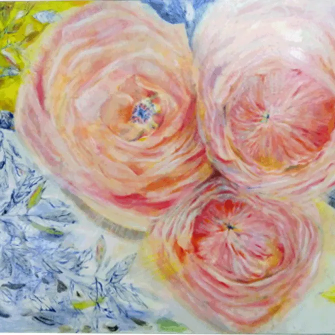 3輪のピンクのバラが描かれた水彩画